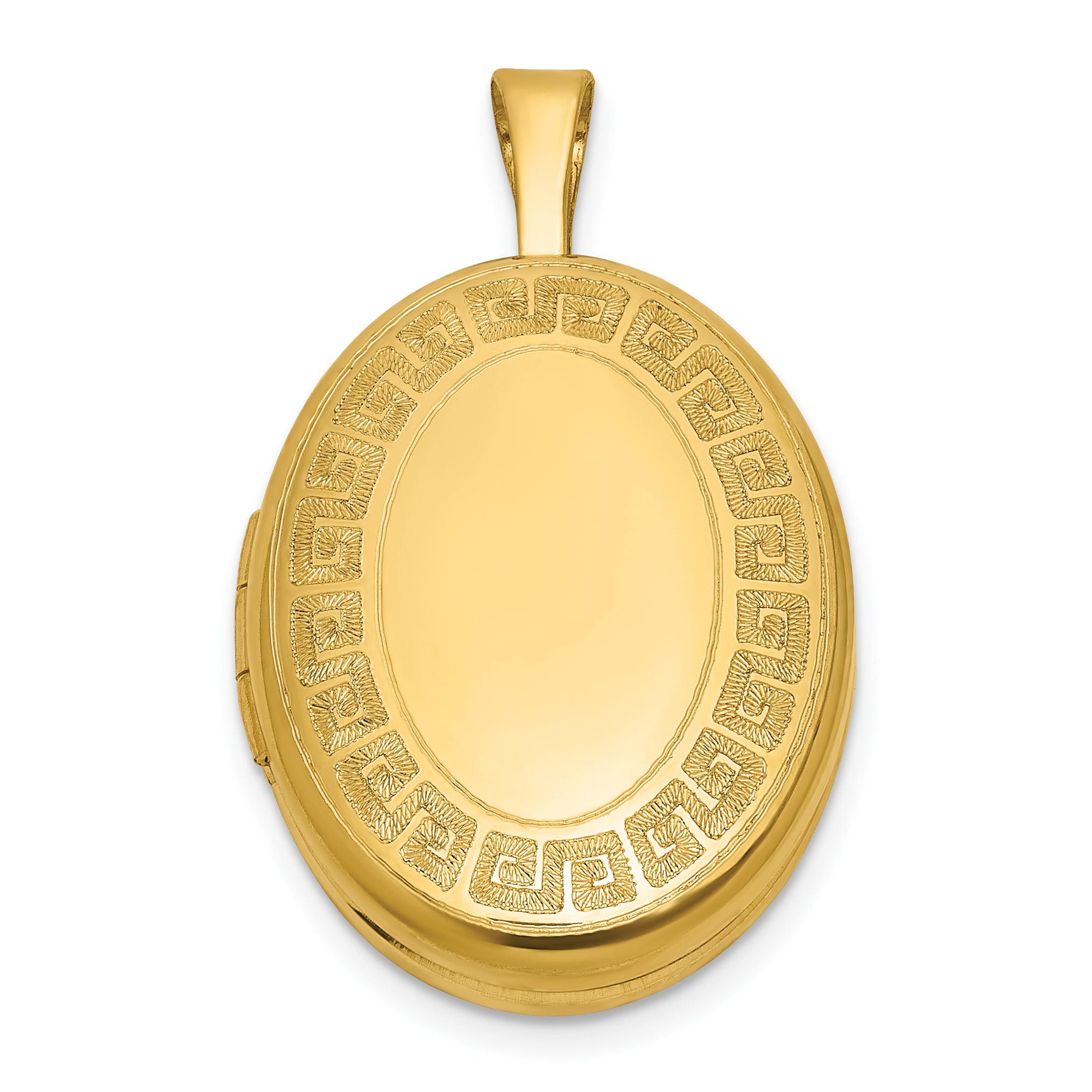 Sterling Silver Gold-plated Polished Front/Brushed Back Greek Key 16mm Oval Locket Main image