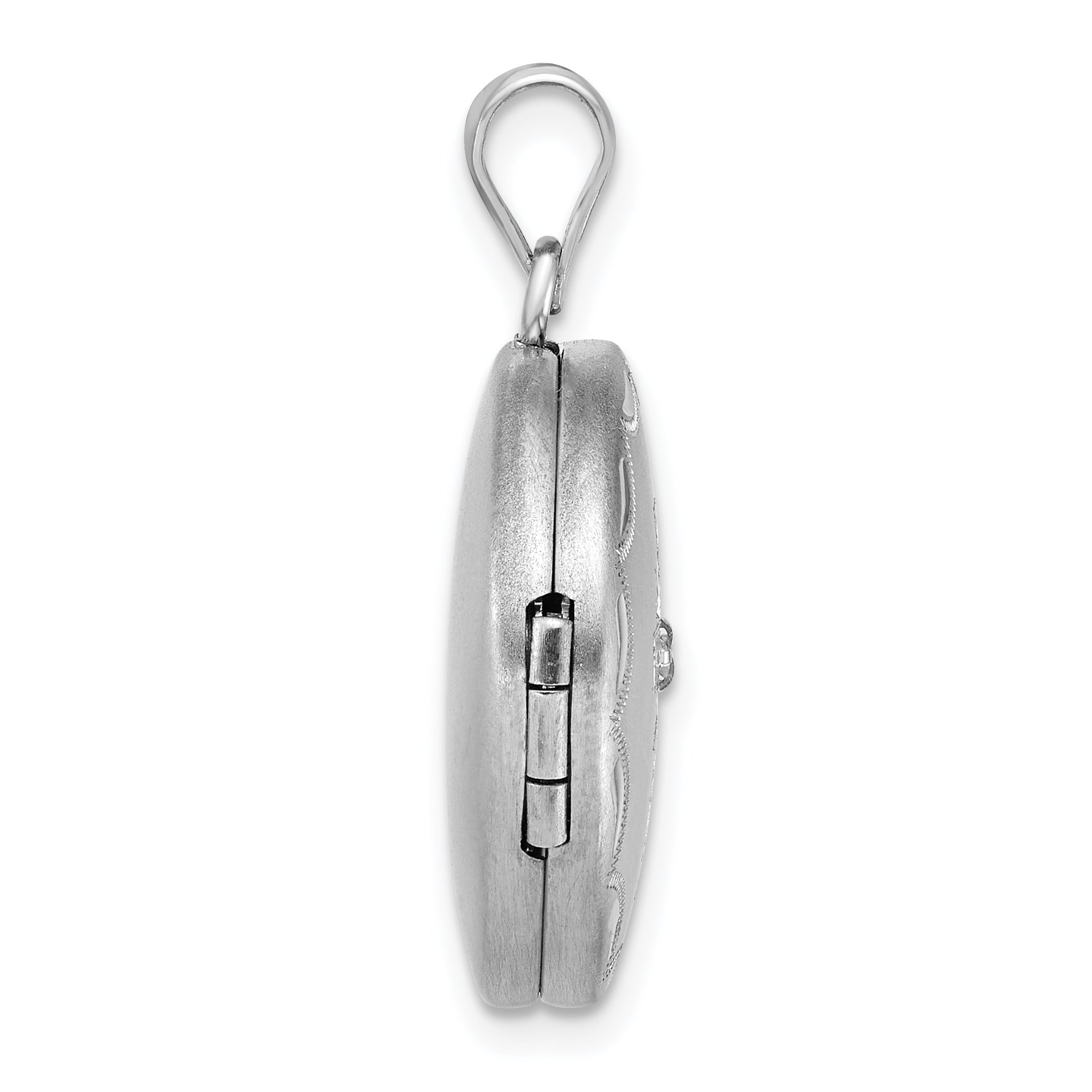 Sterling Silver Rhodium-plated Brushed Diamond-cut with 1/20 carat Diamond Cross 20mm Round Locket Secondary image