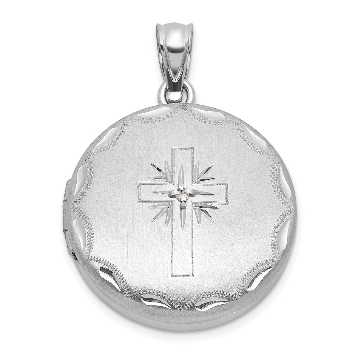 Cross Locket in Sterling Silver, 28mm Diamond-Cut (1/20 ct. tw.) - Sophia Jewelers Main image