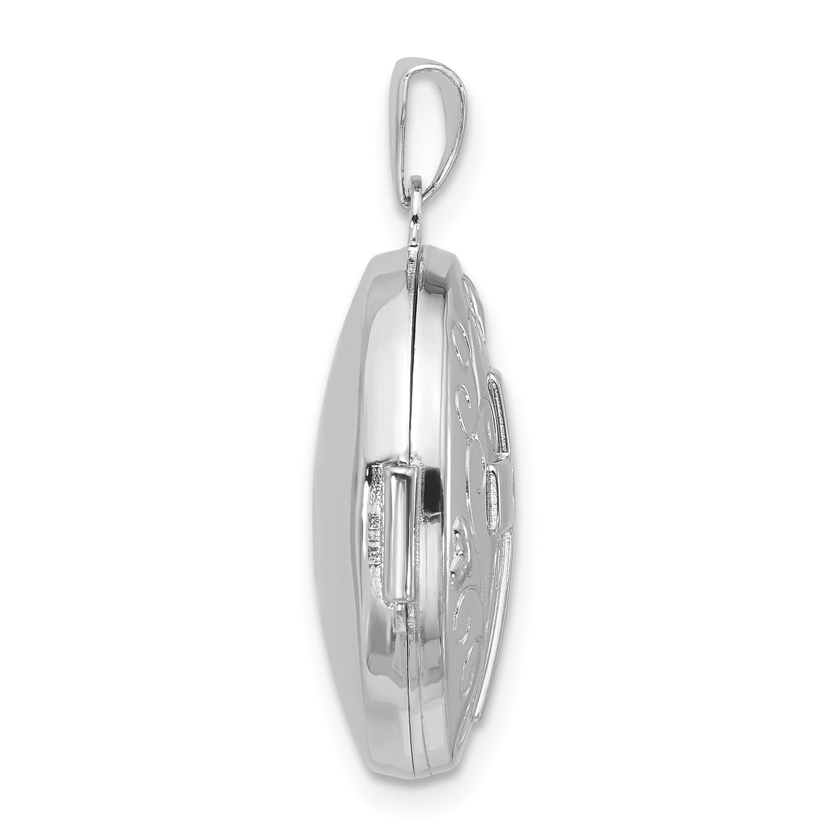 Sterling Silver Rhodium-plated Half Point Diamond Cross 20mm Scrolled Round Locket Secondary image