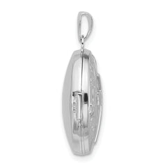 Sterling Silver Rhodium-plated Half Point Diamond Cross 20mm Scrolled Round Locket