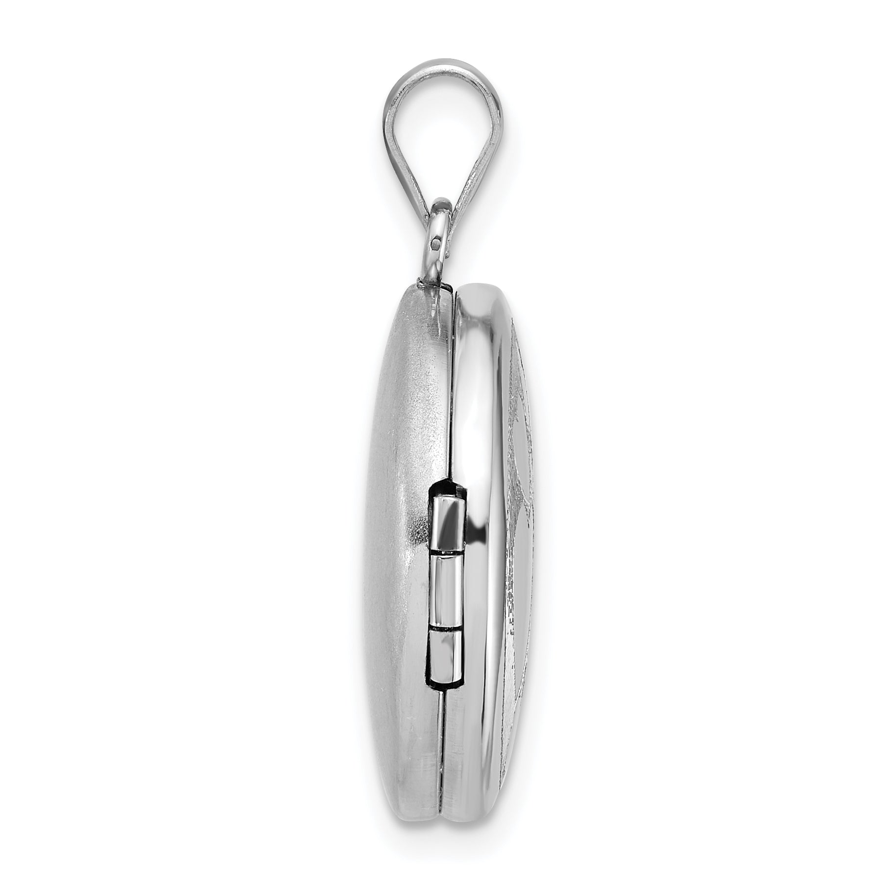 Sterling Silver Rhodium-plated Polished Front/Brushed Back Multi-Heart 20mm Round Locket
