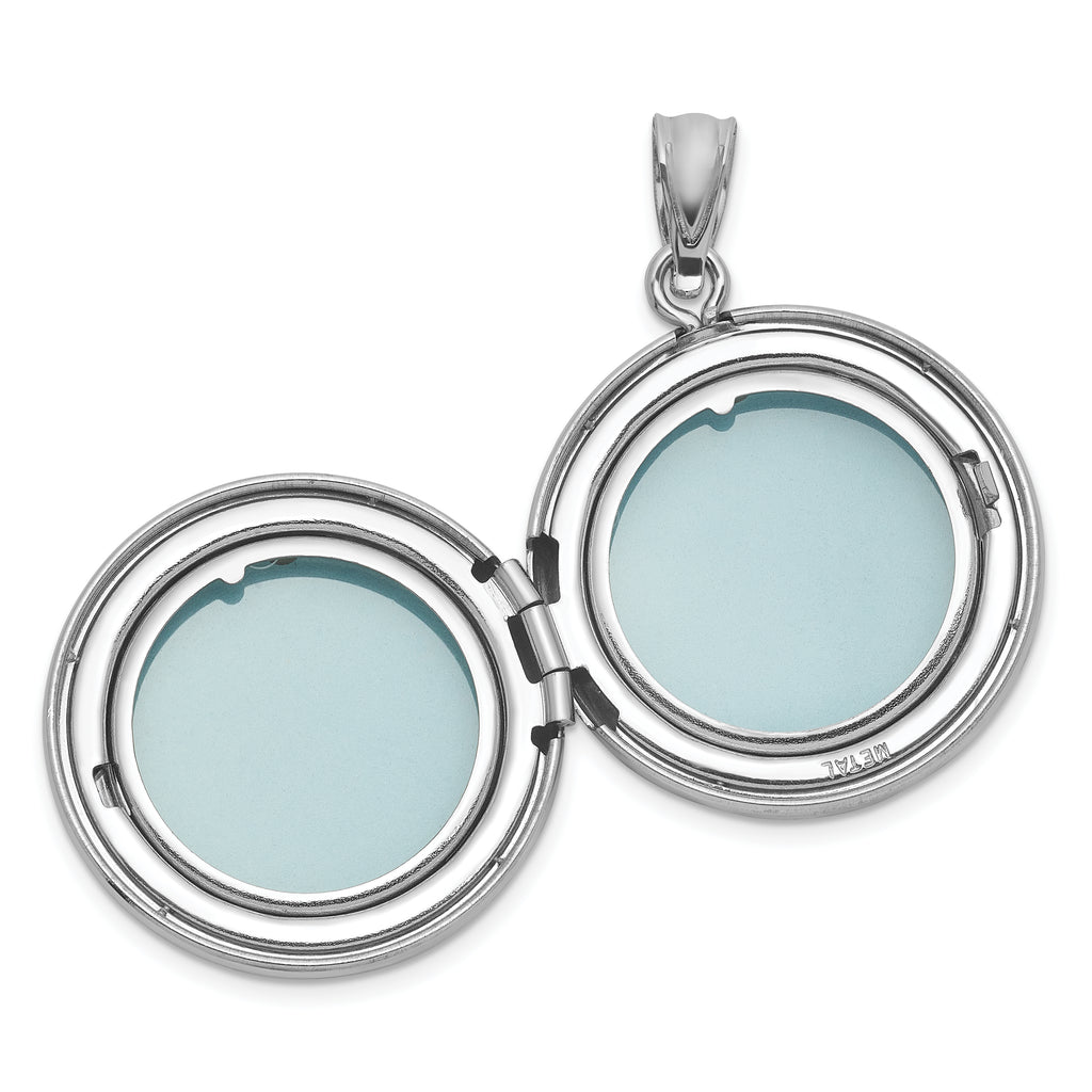 Sterling Silver Rhodium-plated Polished Front/Brushed Back Multi-Heart 20mm Round Locket