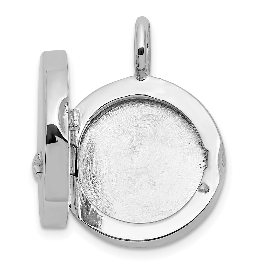 Sterling Silver Rhodium-plated Polished Star On 10mm Round Locket