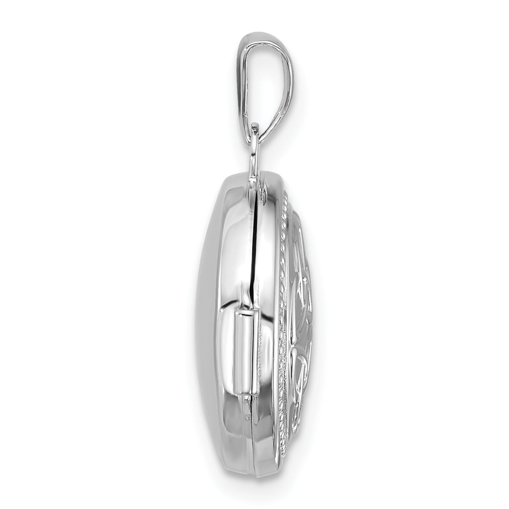 Sterling Silver Rhodium-plated Polished 16mm Celtic Knot Design Round Locket