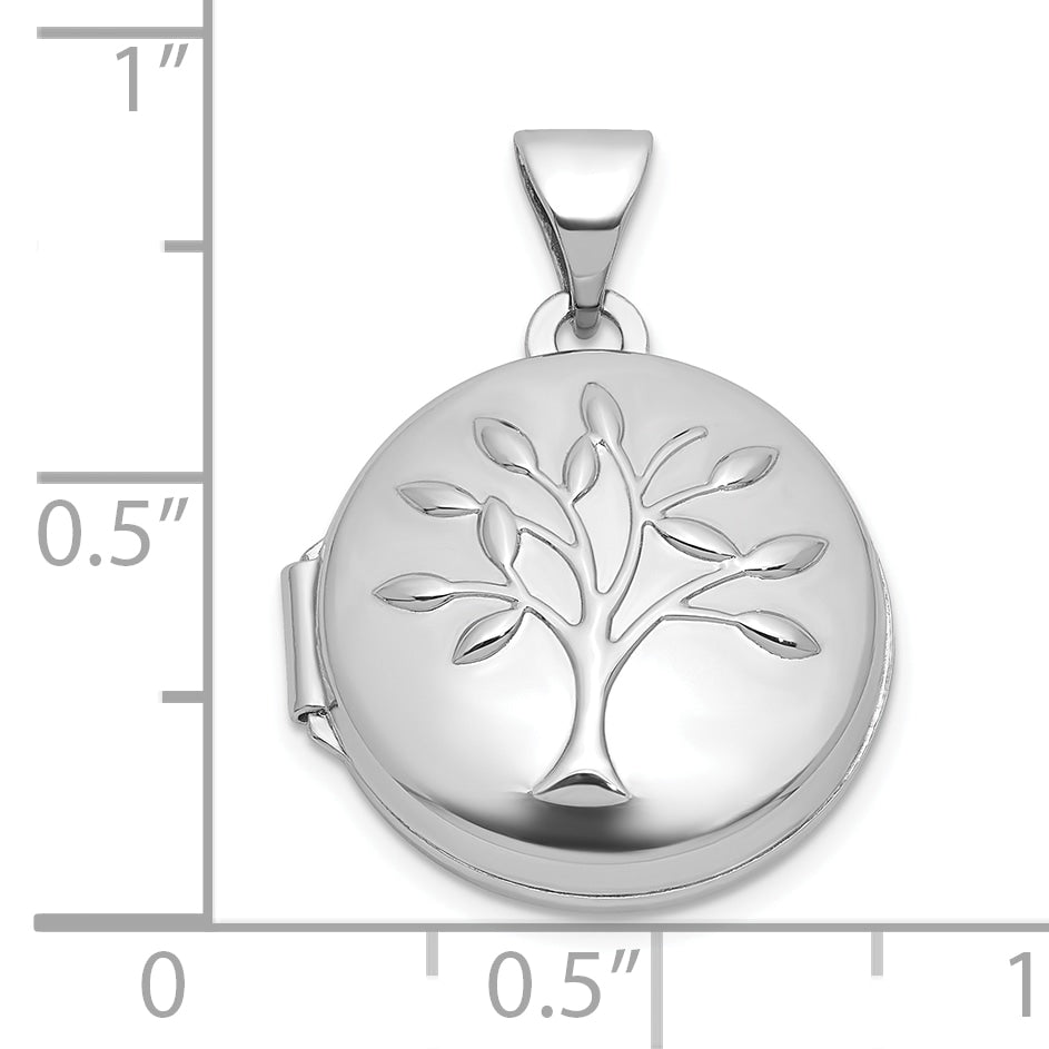 Sterling Silver Rhodium-plated Polished Tree Of Life 16mm Round Locket