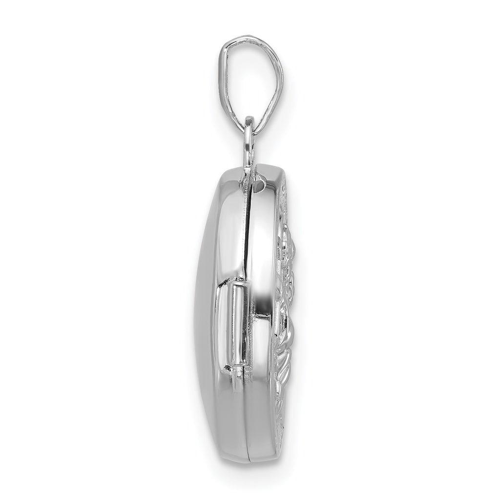 Sterling Silver Rhodium-plated Saint Christopher Protect Us 16mm Round Locket
