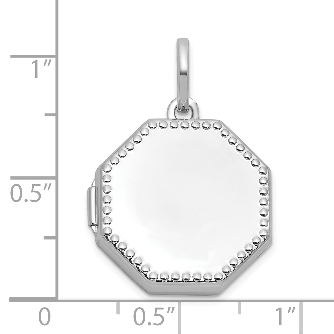 Sterling Silver Rhodium-plated Polished with Beaded Border 18mm Octagon Shaped Locket