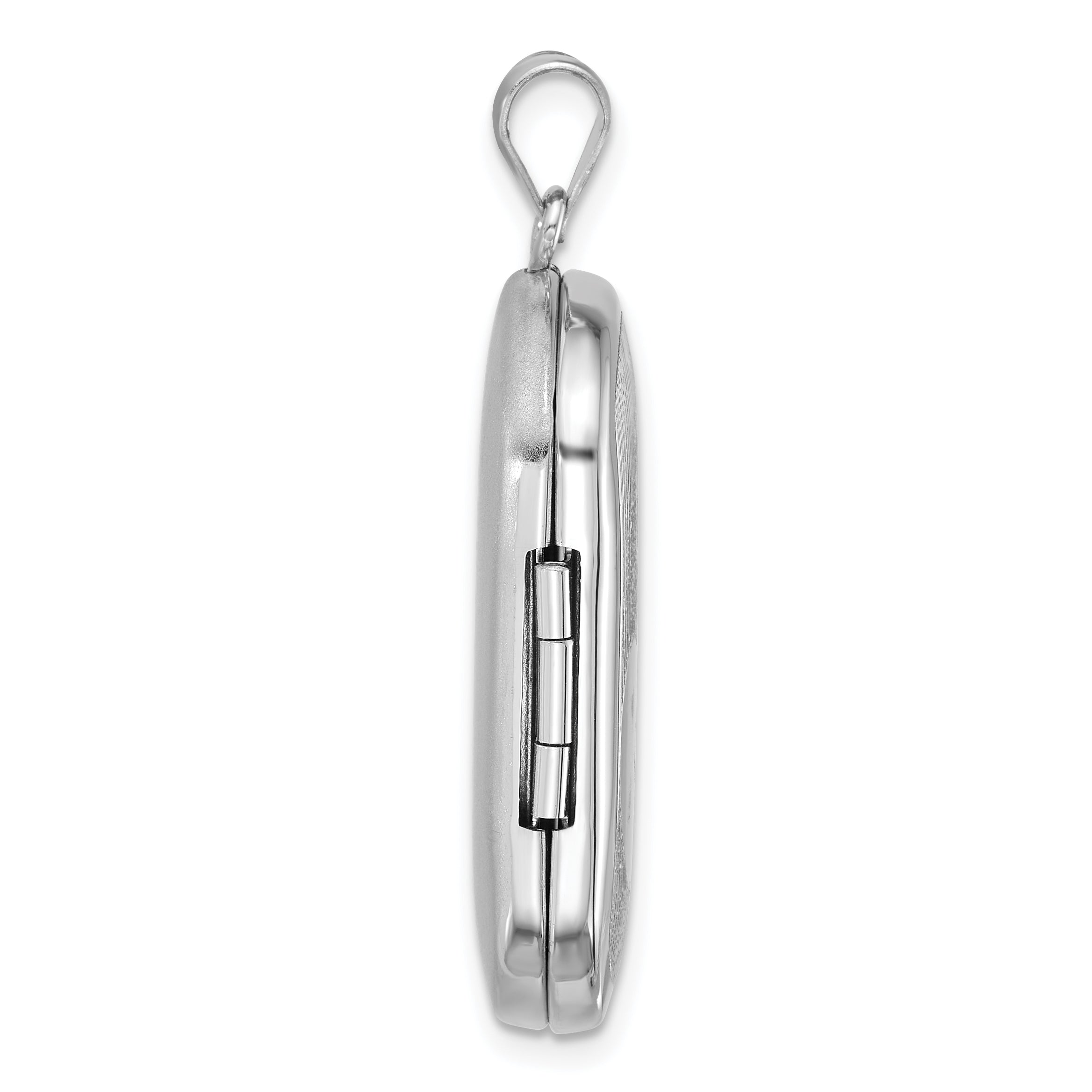Sterling Silver Rhodium-plated Polished Front/Brushed Back Two Hearts 20mm Rectangle Locket