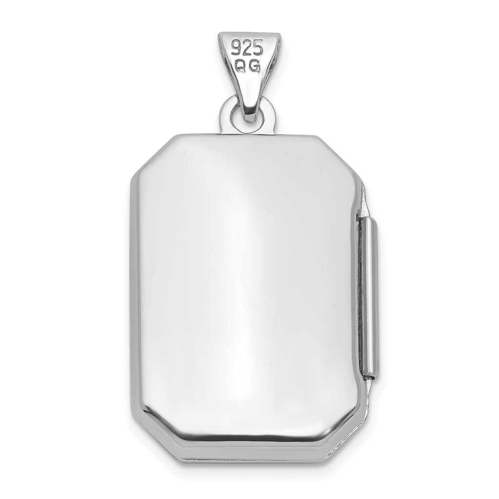 Sterling Silver Rhodium-plated Half Point Diamond Flower And Star 20mm Rectangle Locket