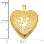 Sterling Silver Gold-plated Polished Front/Brushed Back Unicorn/Alicorn 20mm Heart Locket
