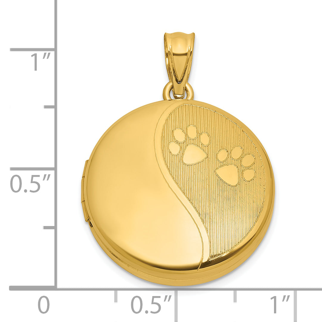 Sterling Silver Gold-plated Polished Front/Brushed Back Paw Print 20mm Round Locket