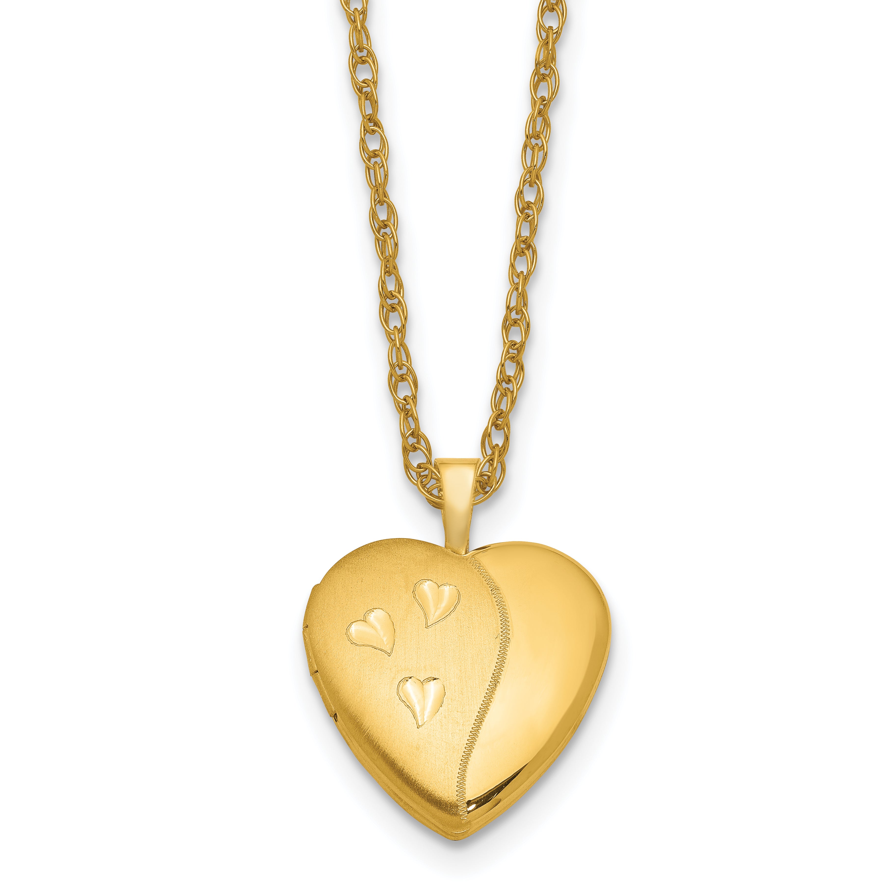 1/20 14K Gold Filled 16mm Satin and Polished Heart Locket Necklace Main image