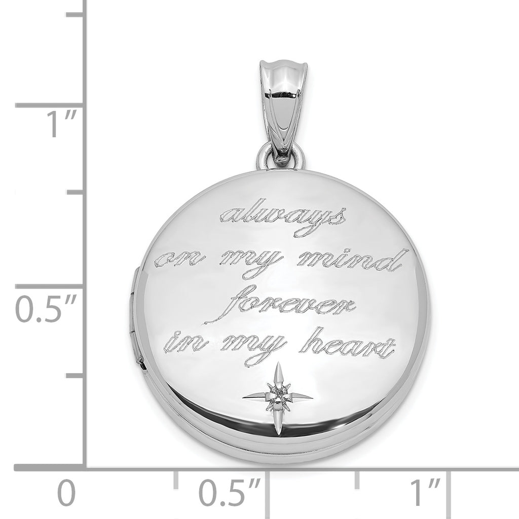 Sterling Silver Rh-pltd 20mm Diamond Always On My Mind Round Locket