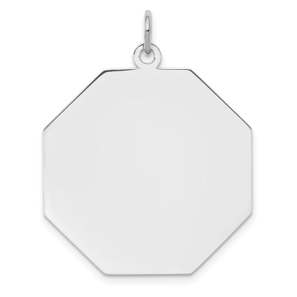 SS Rh-plt Engraveable Octagon Polished Front/Satin Back Disc Charm