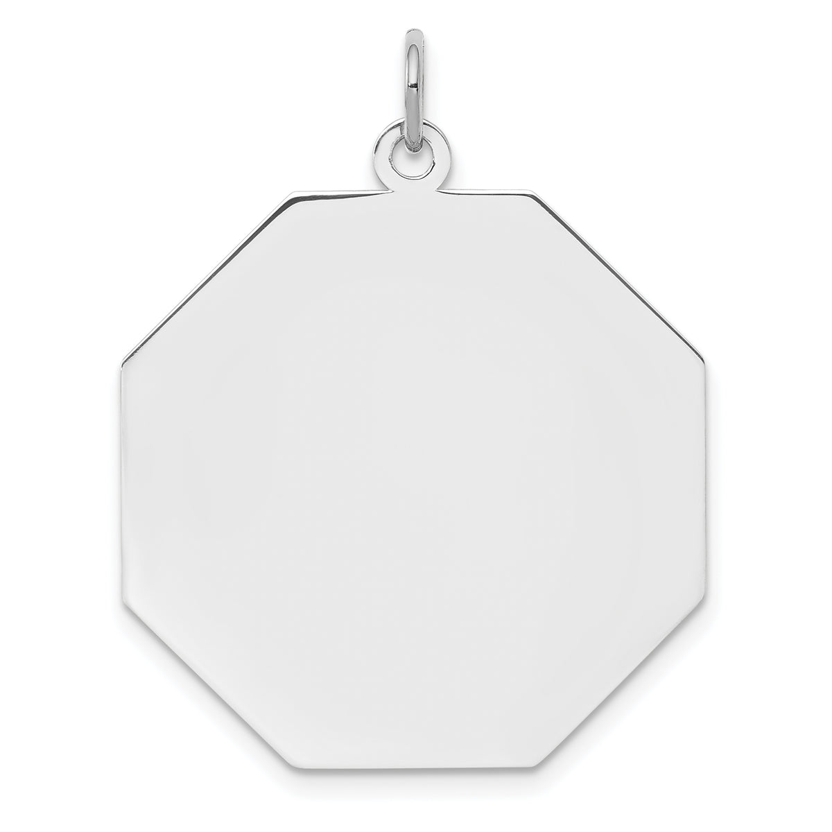 SS Rh-plt Engraveable Octagon Polished Front/Satin Back Disc Charm
