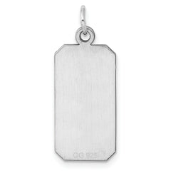 SS Rh-plt Engraveable Rectangle Polished Front/Satin Back Disc Charm