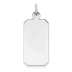 SS Rh-plt Engraveable Rectangle Polished Front/Satin Back Disc Charm