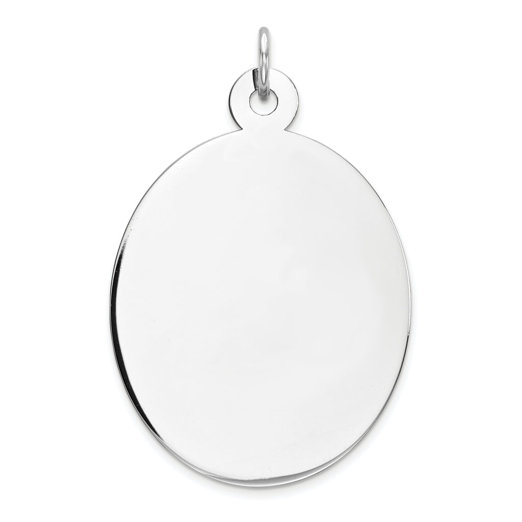 Sterling Silver Rhod-plate Eng. Oval Polish Front/Satin Back Disc Charm