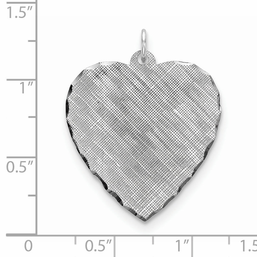 SS Rh-plt Engraveable Heart Patterned Polished Front/Satin Back Disc
