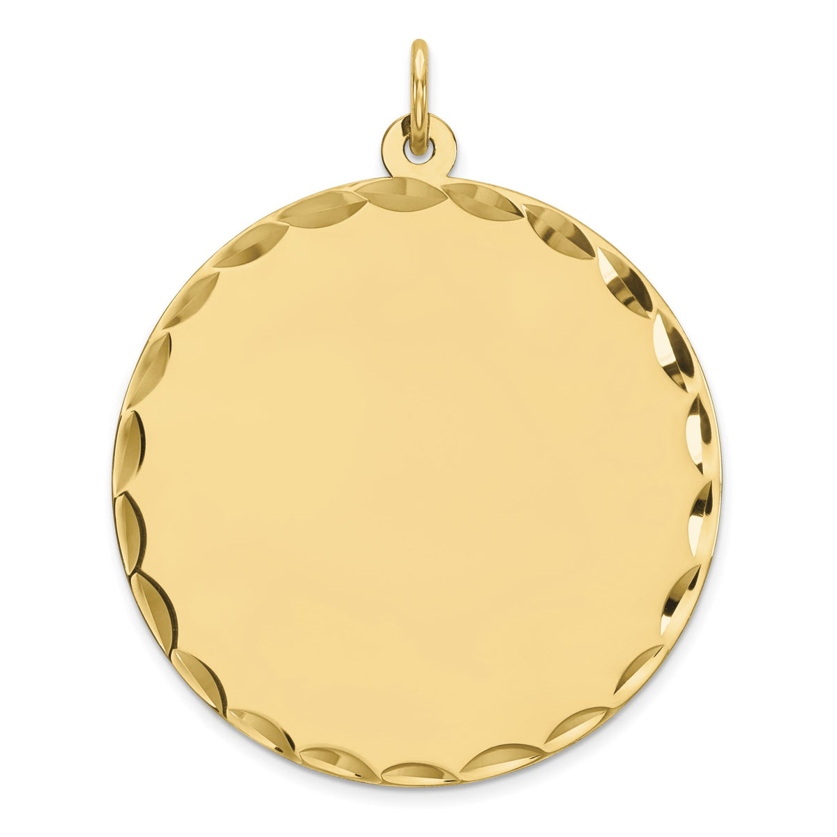 Round Disc Charm in Gold-Plated Sterling Silver with Scalloped Edge, Engravable - Sophia Jewelers