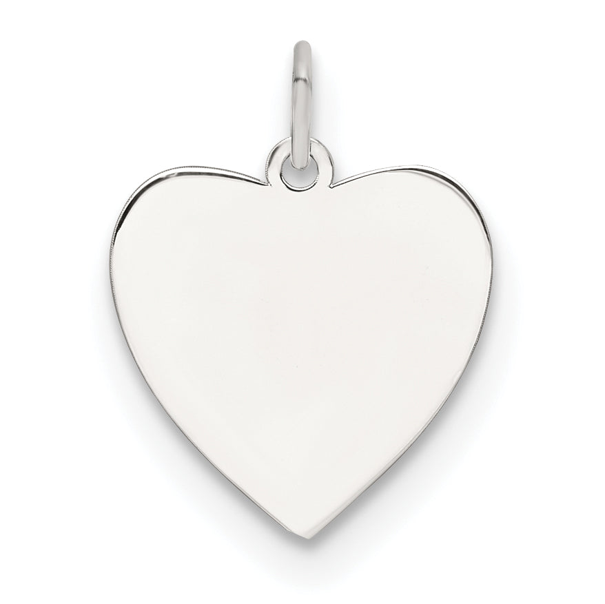 SS Rh-plt Engraveable Heart Polished Front/Satin Back Disc Charm