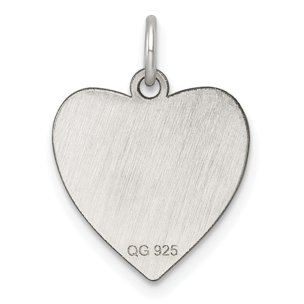 SS Rh-plt Engraveable Heart Polished Front/Satin Back Disc Charm