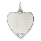 Sterling Silver Rhod-plated Eng. Heart Polish Front/Satin Back Disc Charm