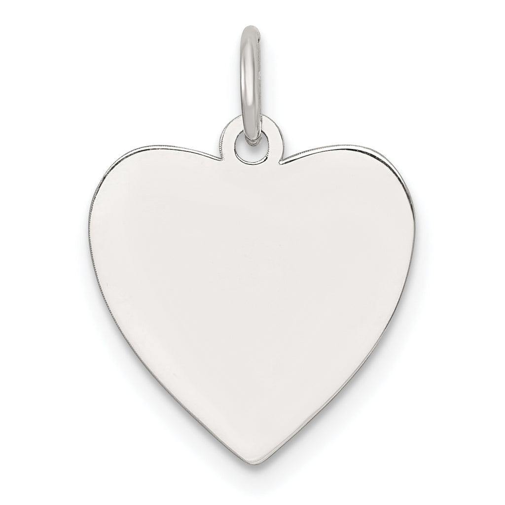 SS Rh-plt Engraveable Heart Polished Front/Satin Back Disc Charm