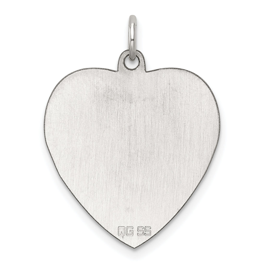 SS Rh-plt Engraveable Heart Polished Front/Satin Back Disc Charm
