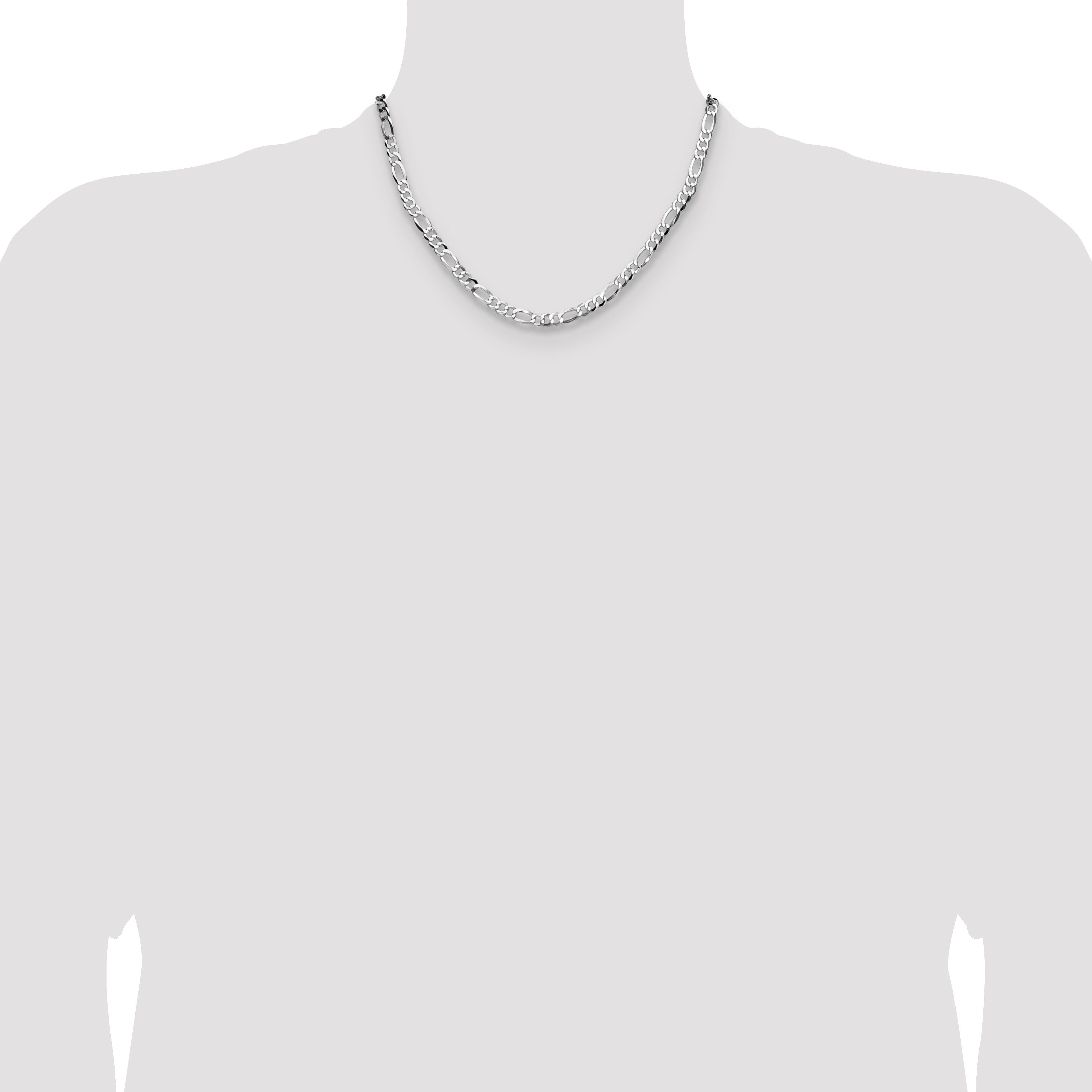 Sterling Silver Rhodium-plated 4.0mm Lightweight Flat Figaro Chain