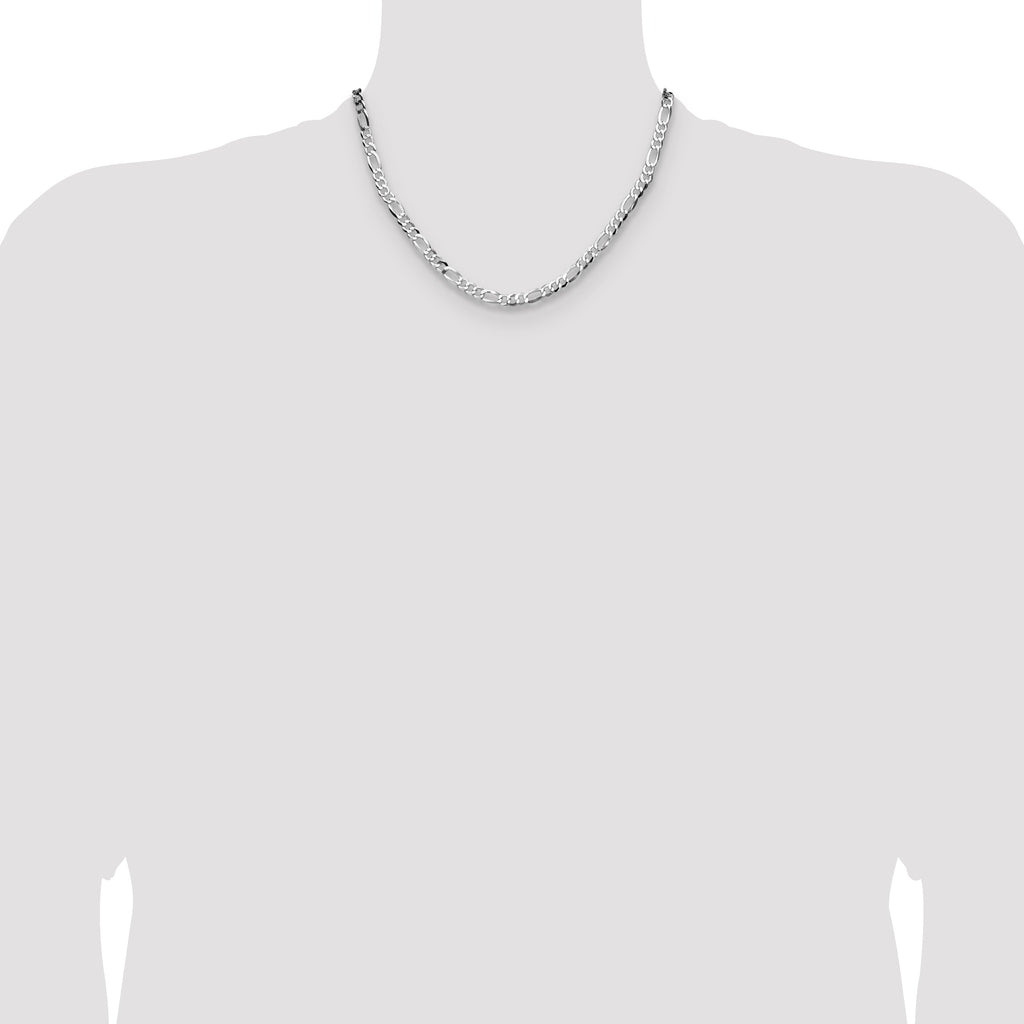 Sterling Silver Rhodium-plated 4.0mm Lightweight Flat Figaro Chain