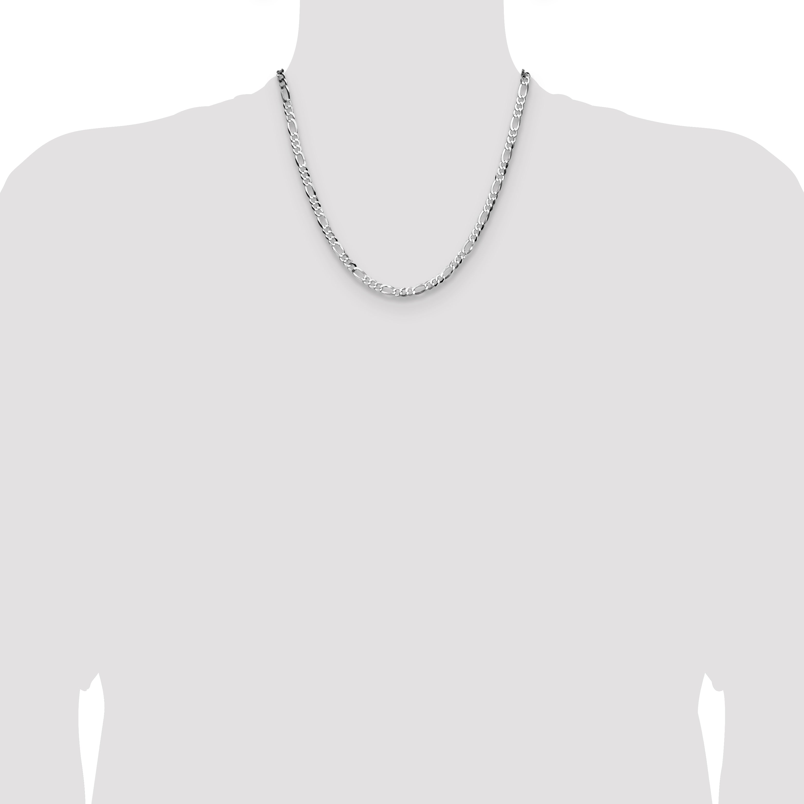 Sterling Silver Rhodium-plated 4.0mm Lightweight Flat Figaro Chain