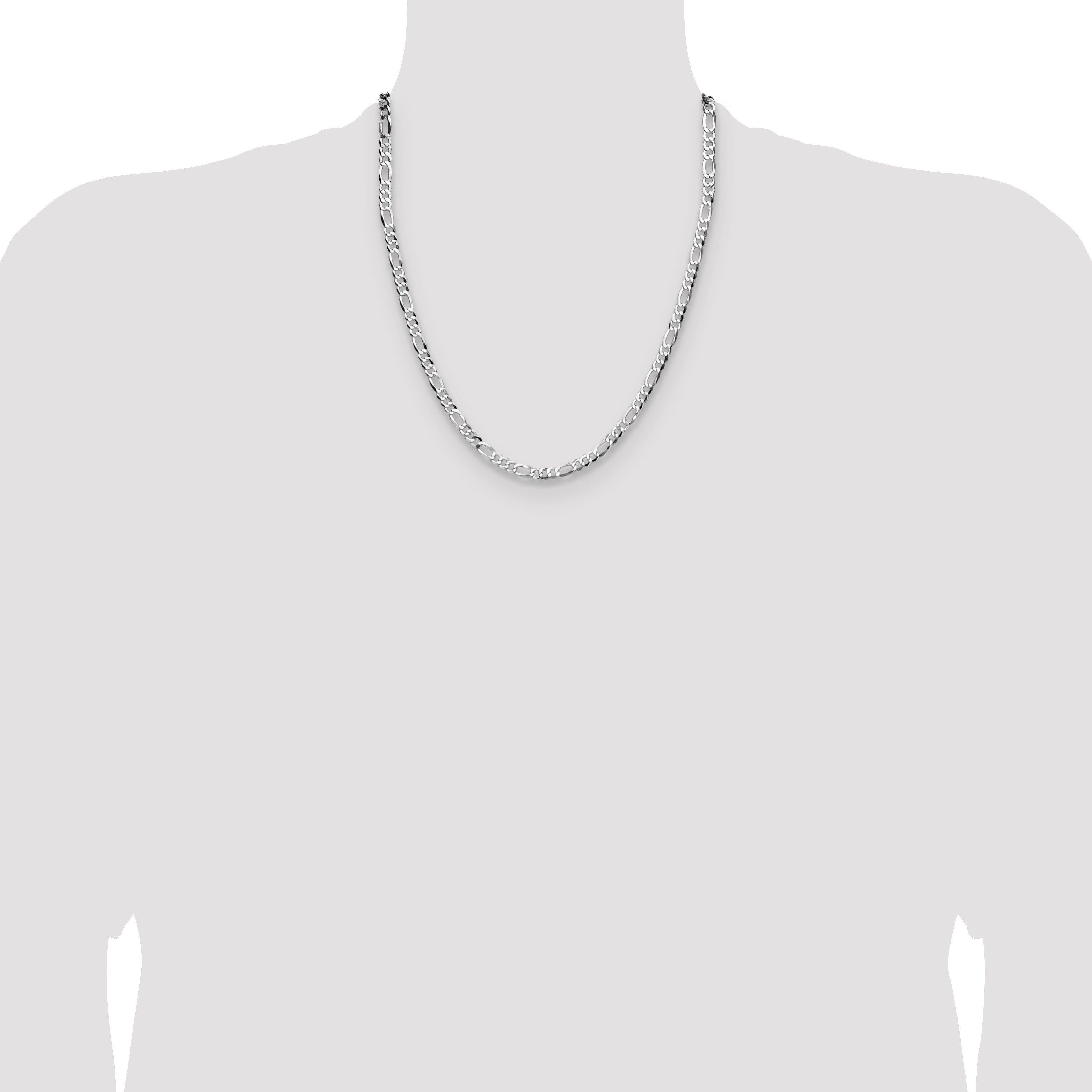 Sterling Silver Rhodium-plated 4.0mm Lightweight Flat Figaro Chain