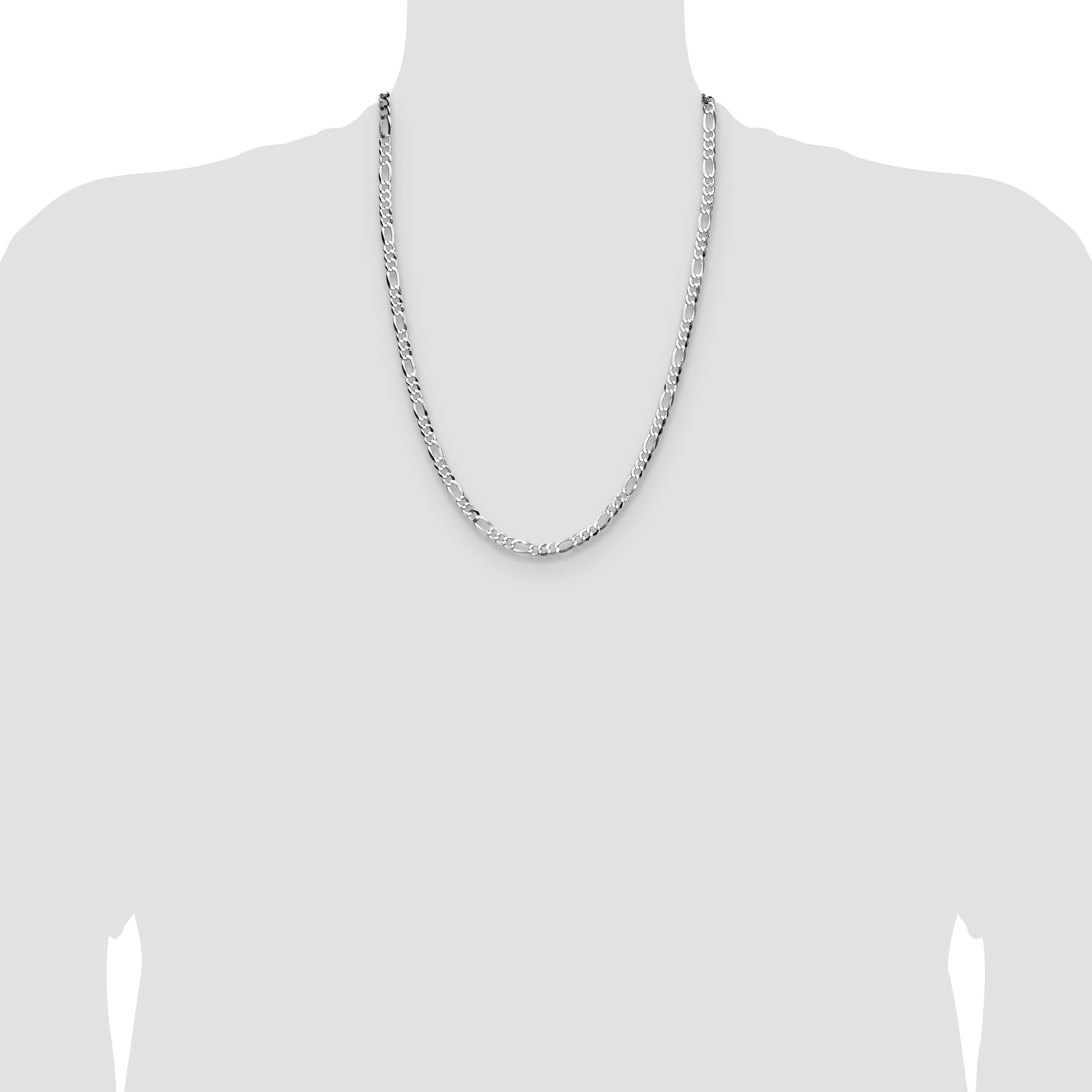 Sterling Silver Rhodium-plated 4.0mm Lightweight Flat Figaro Chain