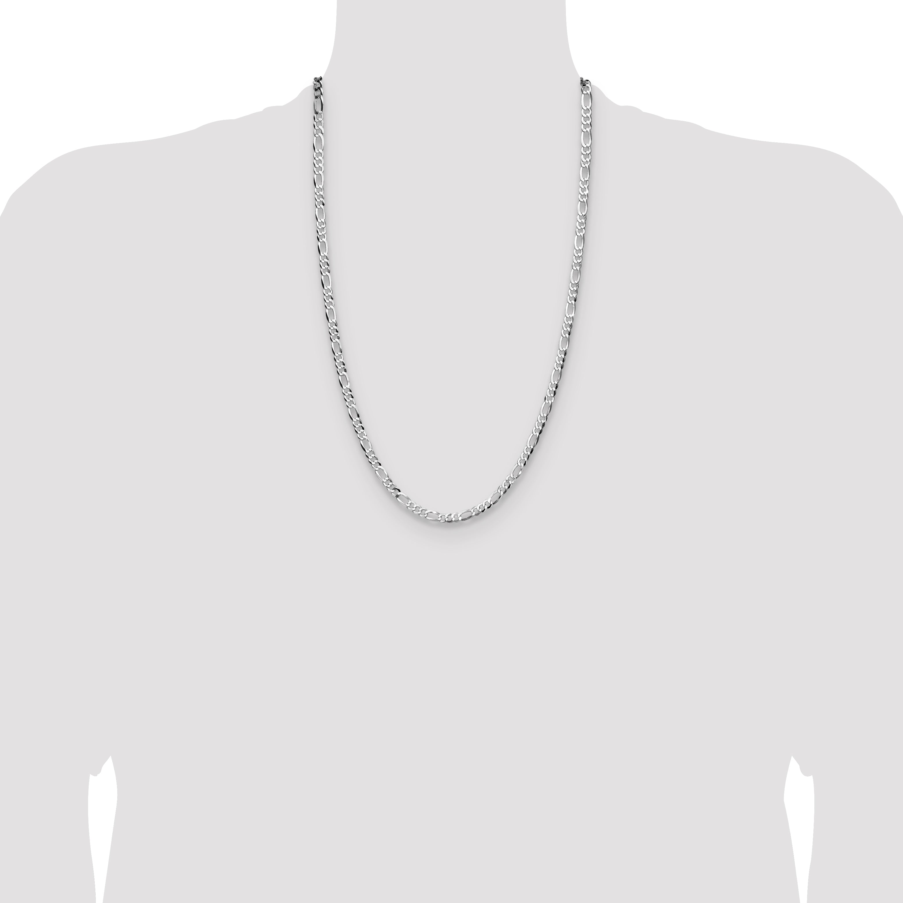 Sterling Silver Rhodium-plated 4.0mm Lightweight Flat Figaro Chain