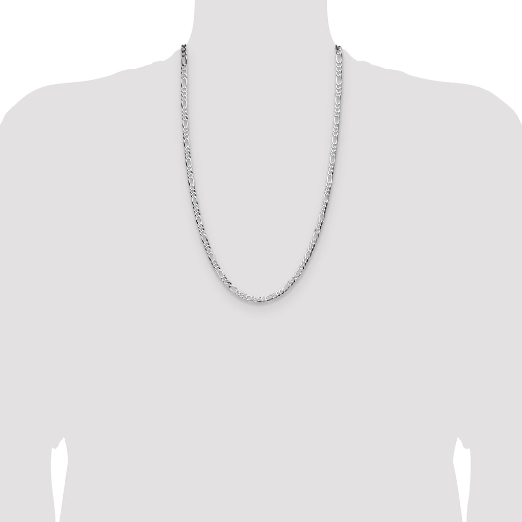 Sterling Silver Rhodium-plated 4.0mm Lightweight Flat Figaro Chain