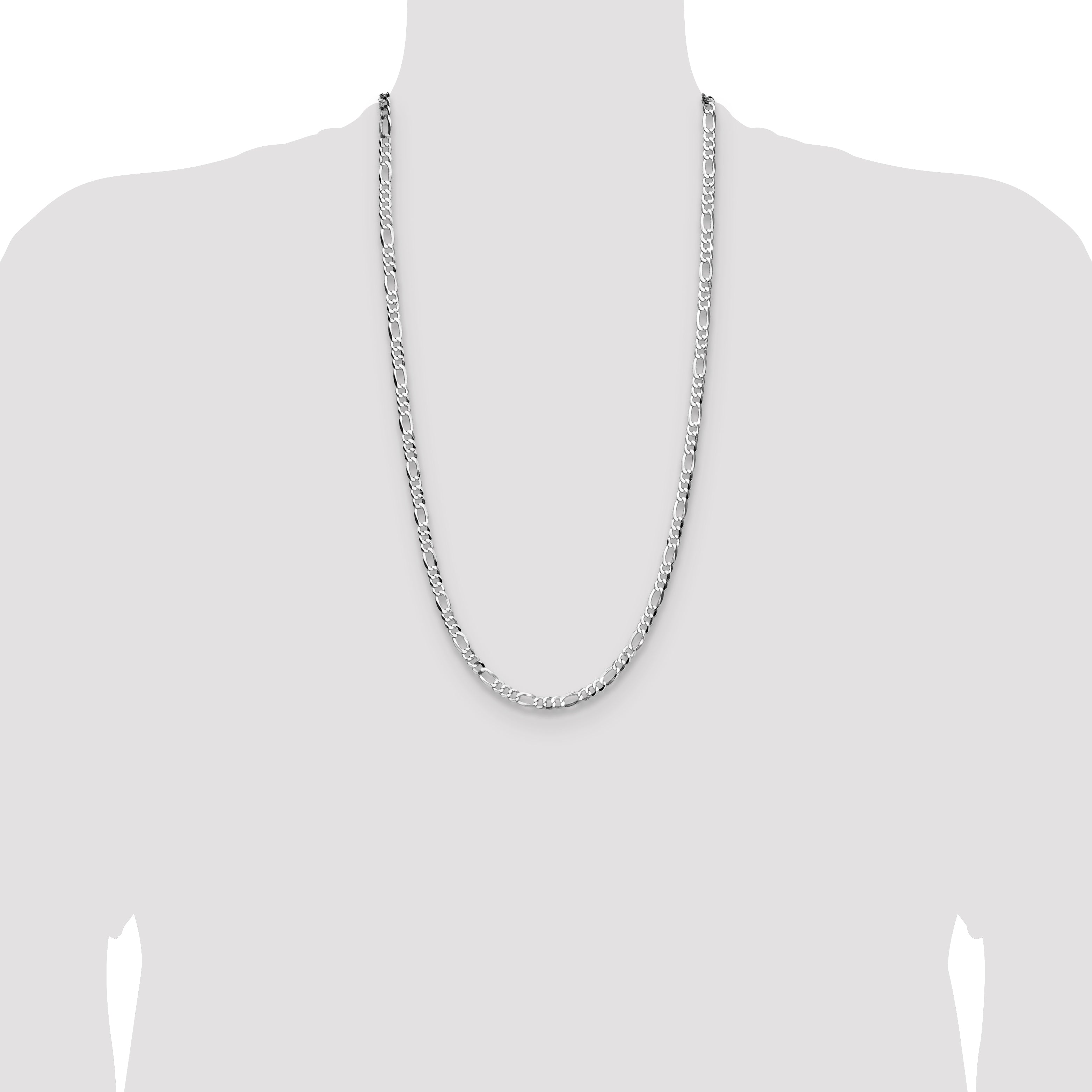 Sterling Silver Rhodium-plated 4.0mm Lightweight Flat Figaro Chain
