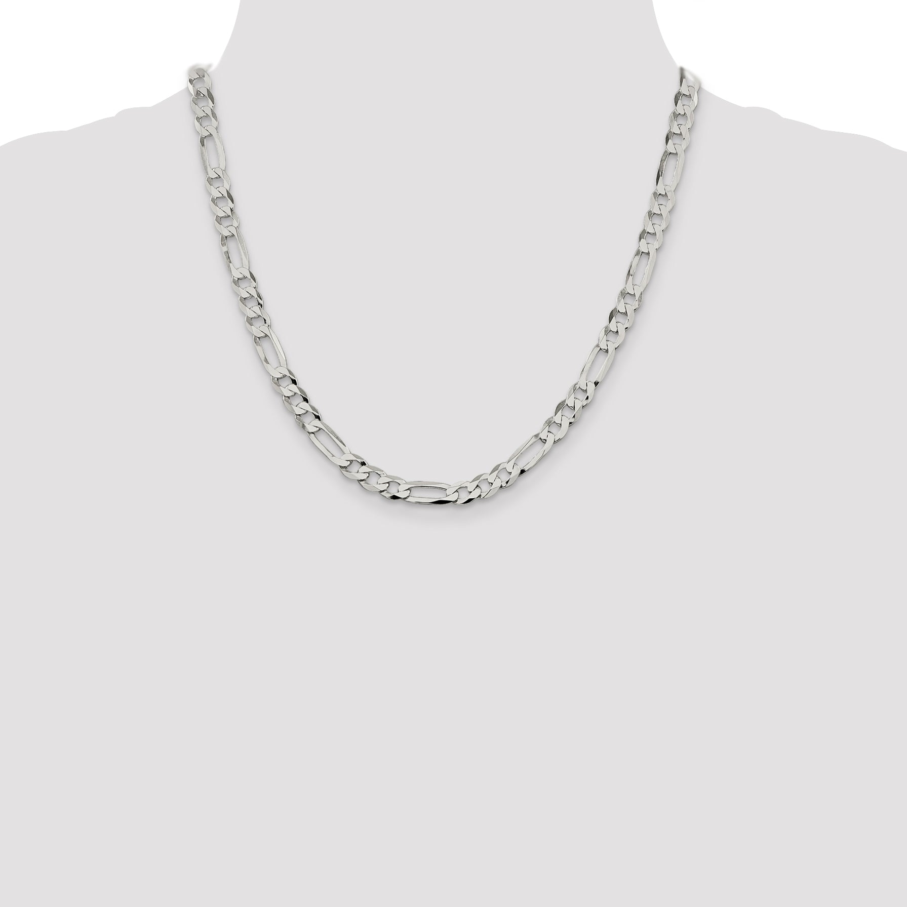 Sterling Silver 7.0mm Lightweight Flat Figaro Chain