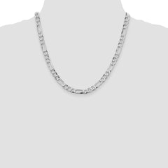 Sterling Silver Rhodium-plated 7.0mm Lightweight Flat Figaro Chain