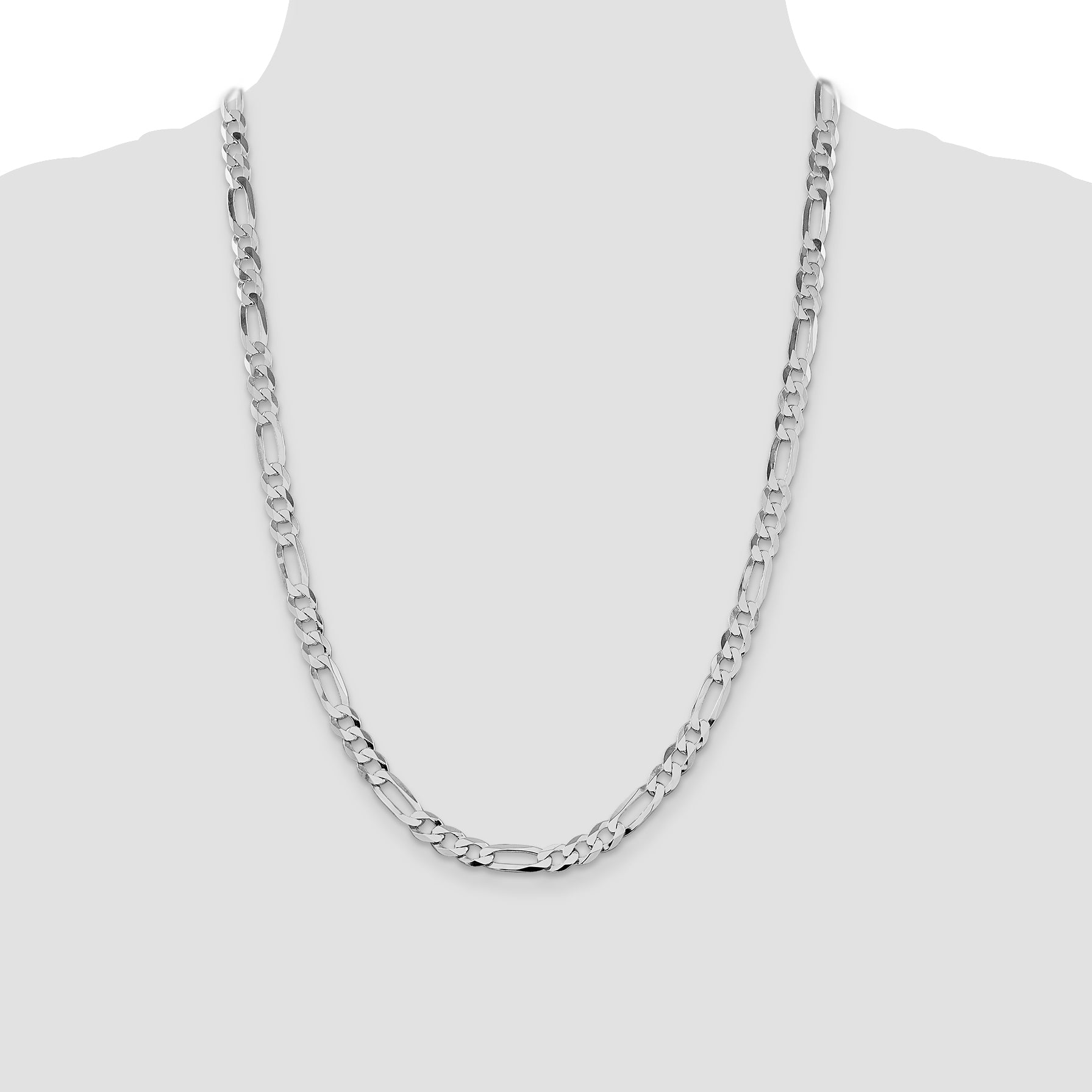 Sterling Silver Rhodium-plated 7.0mm Lightweight Flat Figaro Chain