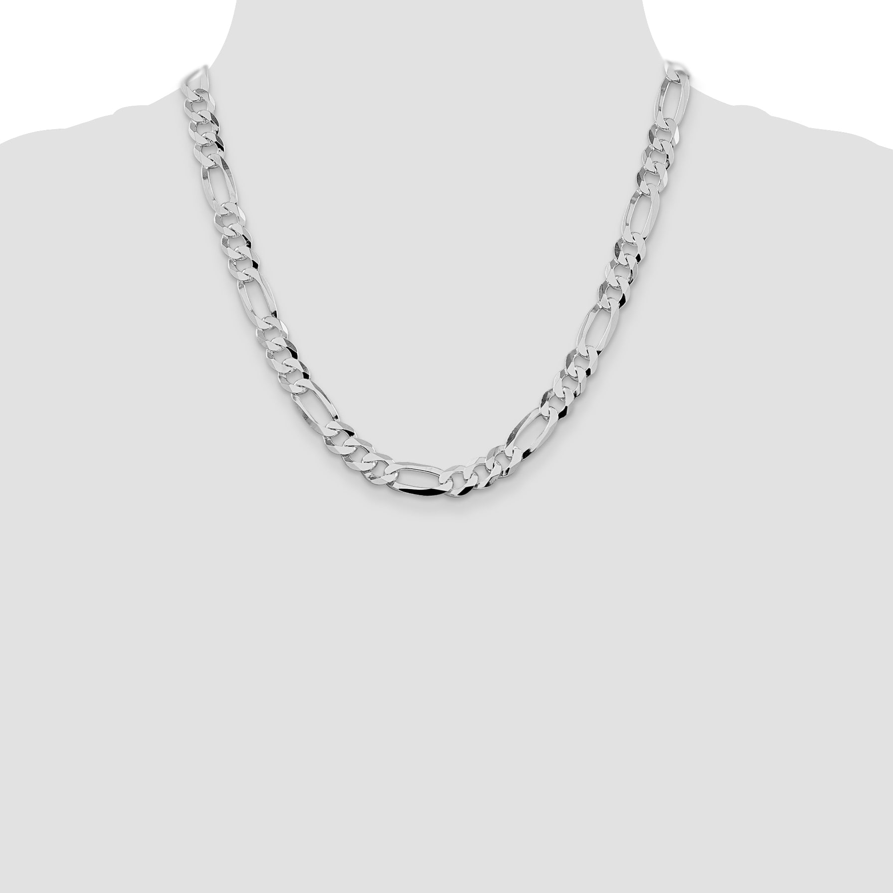 Sterling Silver Rhodium-Plated Figaro Chain Necklace 8.5mm