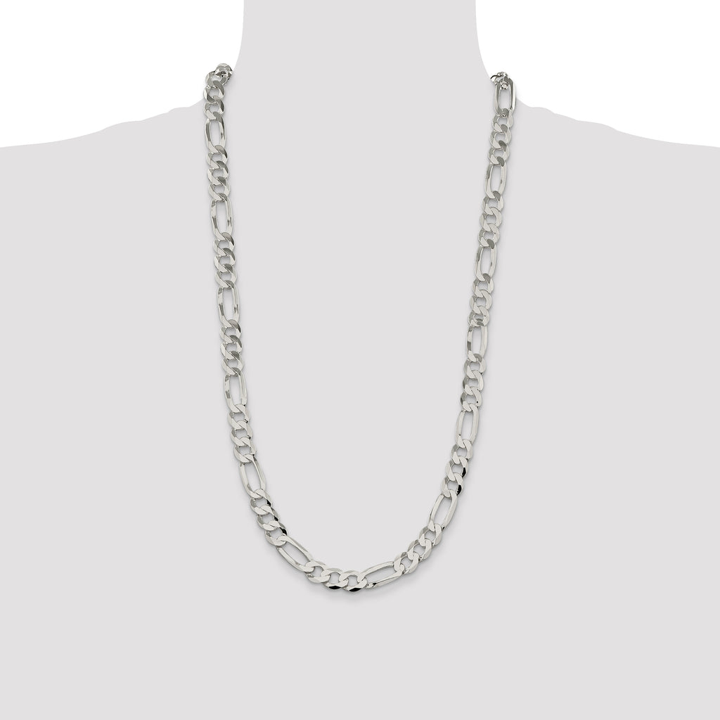 Sterling Silver 9.7mm Lightweight Flat Figaro Chain
