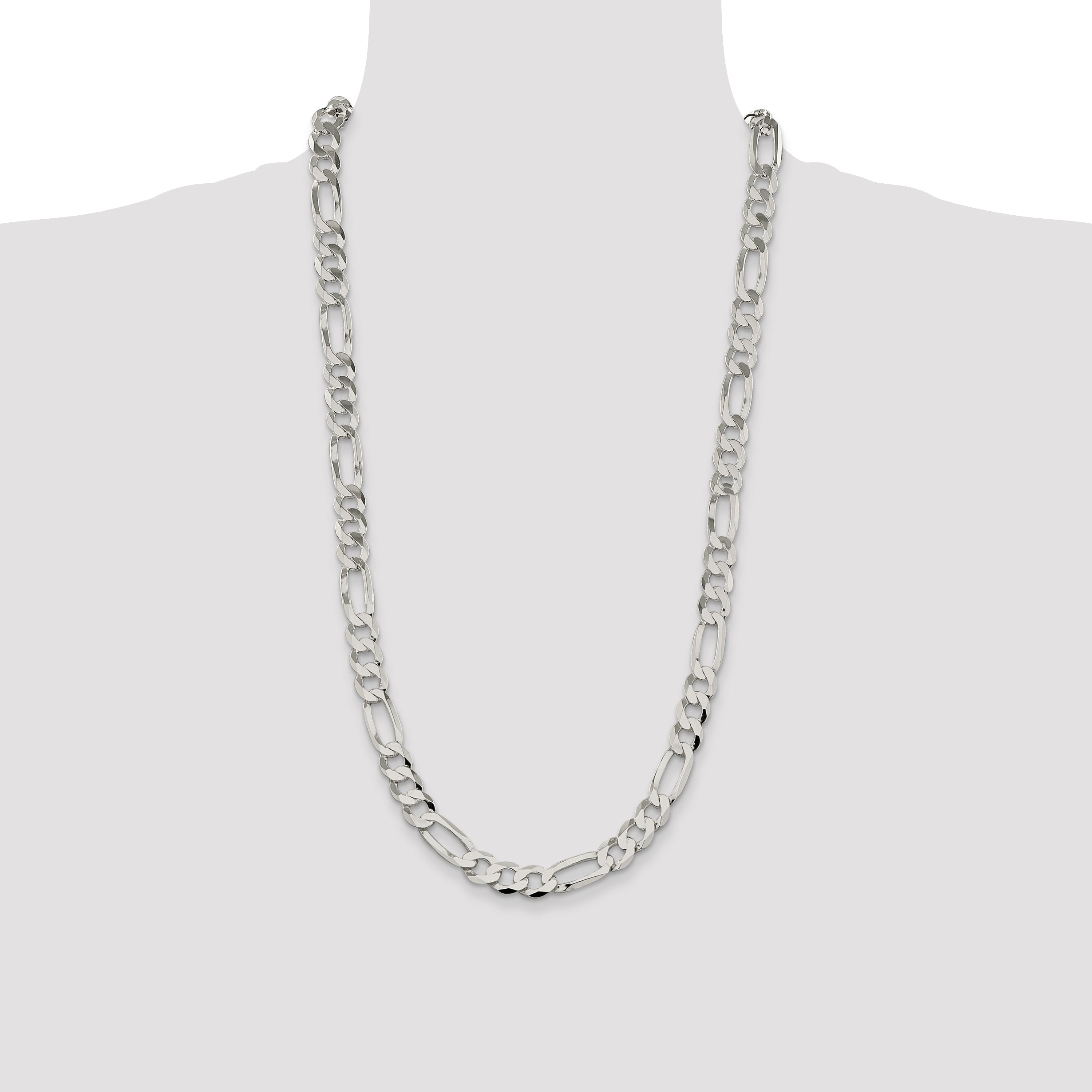 Sterling Silver 9.7mm Lightweight Flat Figaro Chain
