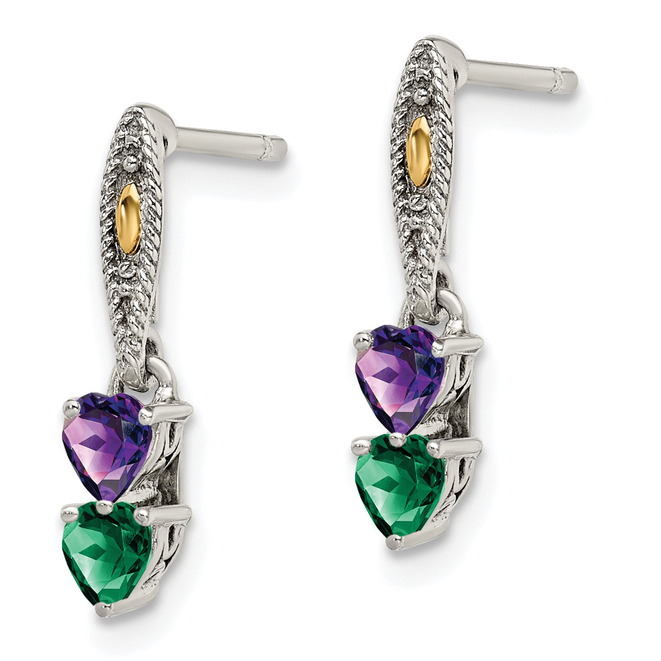 Sterling Silver Antiqued w/14k 2-stone Mother's Earring