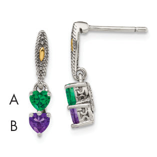 Sterling Silver Antiqued w/14k 2-stone Mother's Earring