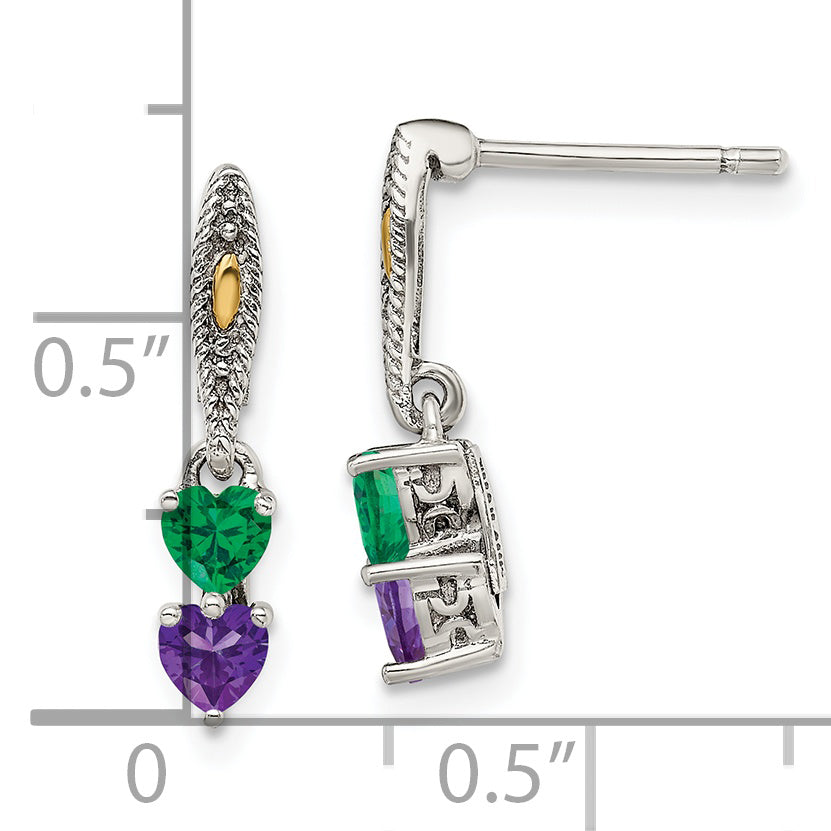 Sterling Silver Antiqued w/14k 2-stone Mother's Earring