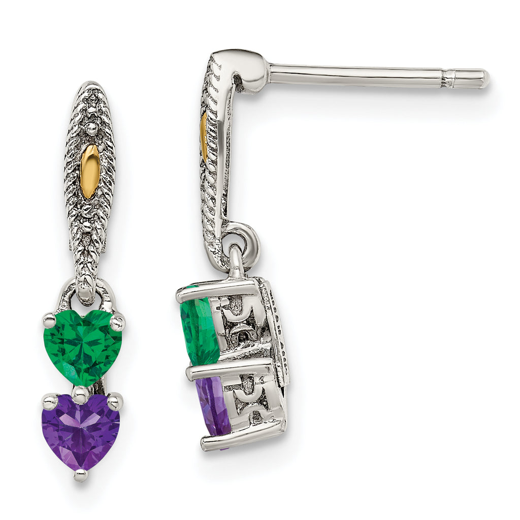 Sterling Silver Antiqued w/14k 2-stone Mother's Earring
