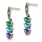 Sterling Silver Antiqued w/14k 3-stone Mother's Earring