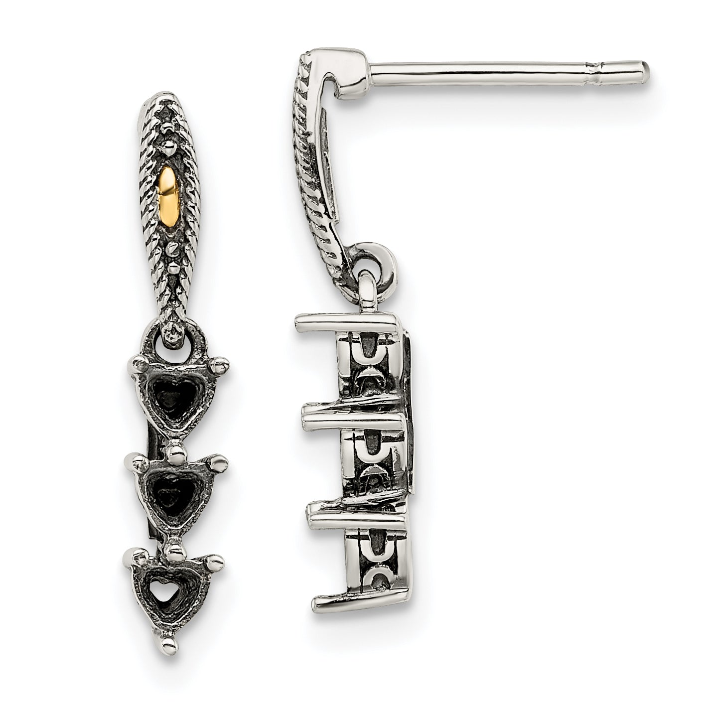 Sterling Silver Antiqued w/14k 3-stone Mother's Earring